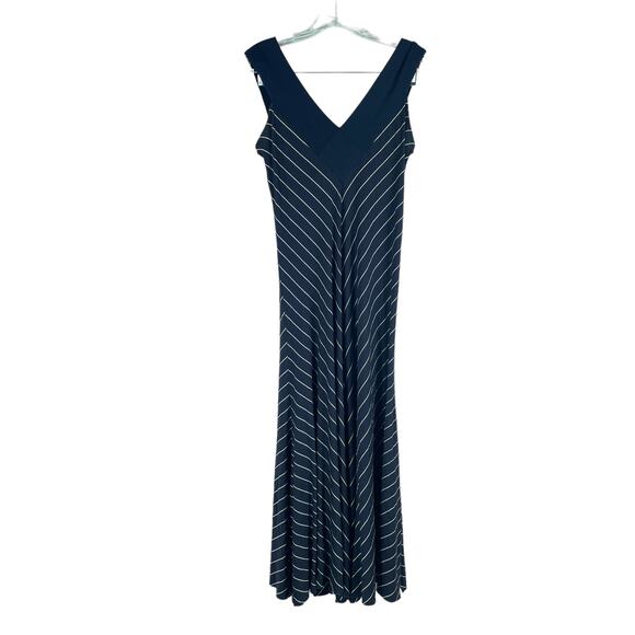 Comfy USA Striped V Neck Maxi Dress Soft Jersey Navy Blue - Picture 4 of 8